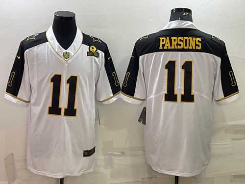 Men%27s Dallas Cowboys #11 Micah Parsons White Gold Edition With 1960 Patch Limited Stitched Football Jersey->dallas cowboys->NFL Jersey